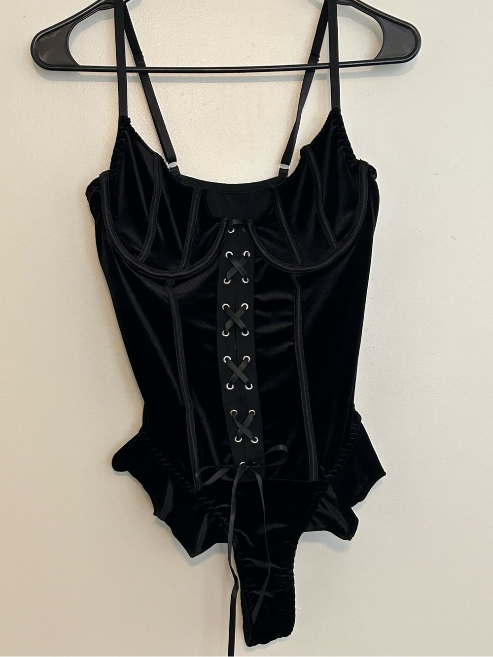 Black Velvety Corset Bodysuit Top